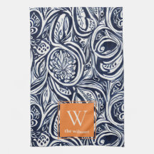 Bold Navy Rust Abstract Classy Botanical Monogram