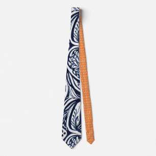 Bold Navy Rust Abstract Classy Botanical Pattern Tie