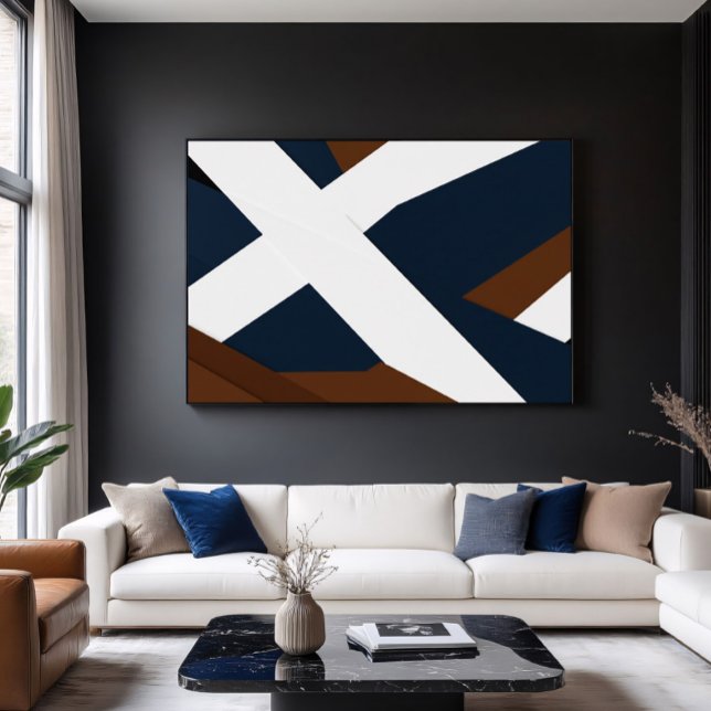 Bold Navy White Brown Layered Abstract Canvas Print (Creator Uploaded)