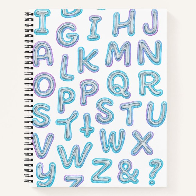 Bold Neon Alphabet Doodle Spiral Notebook (Front)