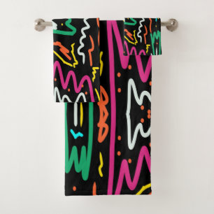 Bold Neon Contrast Party Abstract Bath Towel Set
