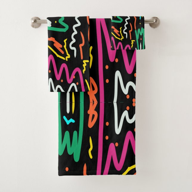 Bold Neon Contrast Party Abstract Bath Towel Set (Insitu)