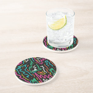 Bold Neon Contrast Party Print Coaster
