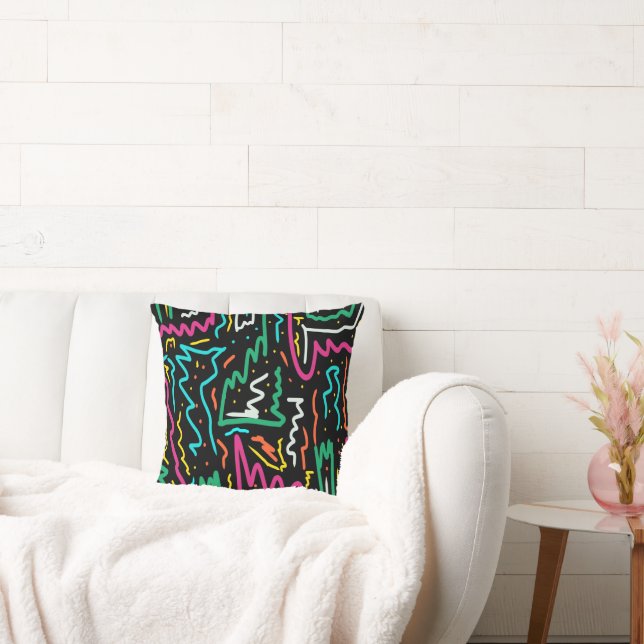 Bold Neon Contrast Party Print Throw Pillow (Couch)