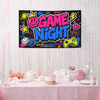 Bold Neon Graffiti Game Night Party Banner