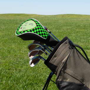 Bold Neon Green & Black Chequered Monogram Golf Head Cover