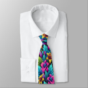 Bold Neon Lilies Illuminate Lush Greens Tie