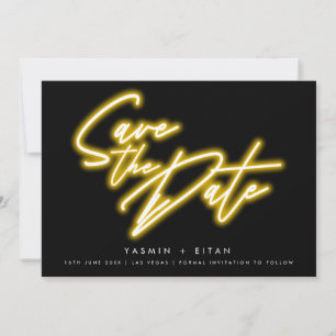 Bold Neon Yellow Script Black Modern Wedding Save The Date