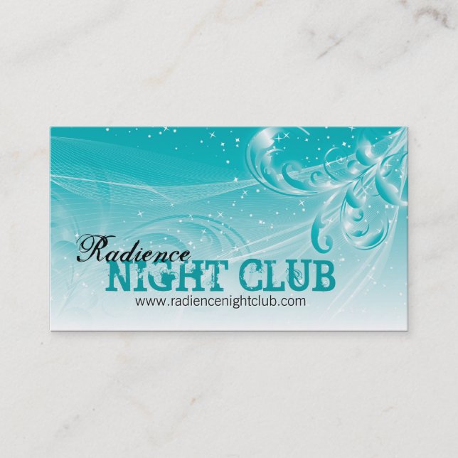 Bold Night Club Business Card Modern White Teal (Front)