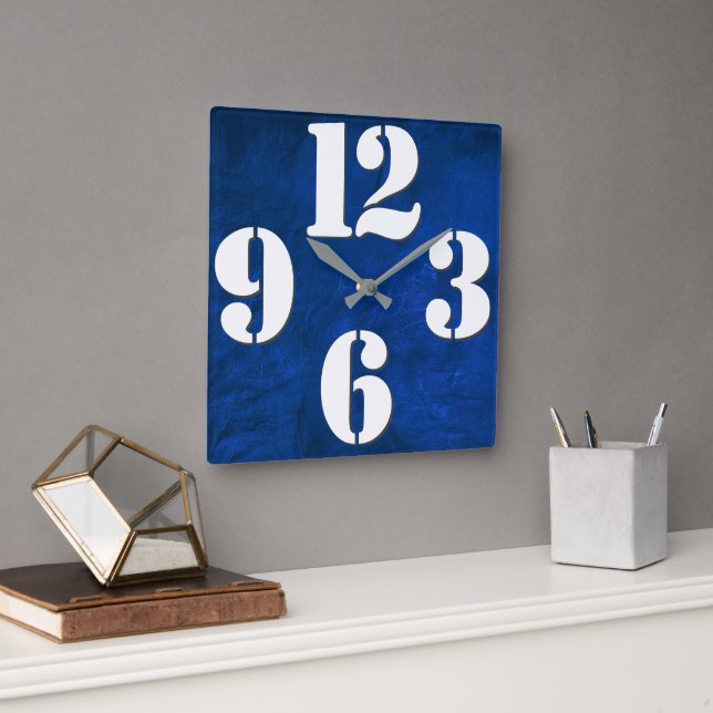 Bold Number Face On Blue Square Wall Clock (Office)