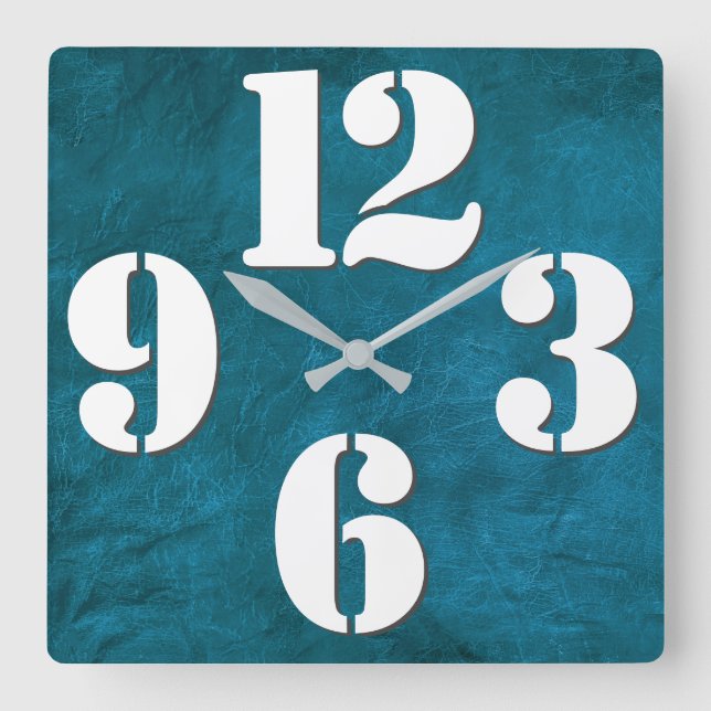 Bold Number Face On Teal Square Wall Clock (Front)