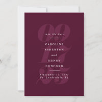 Bold numbers modern burgundy save the date