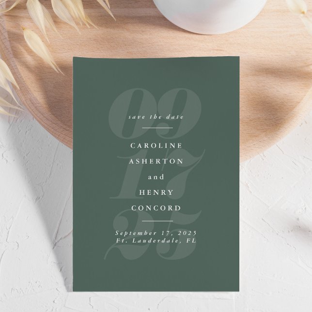 Bold numbers trendy modern sage green photo save the date (Creator Uploaded)