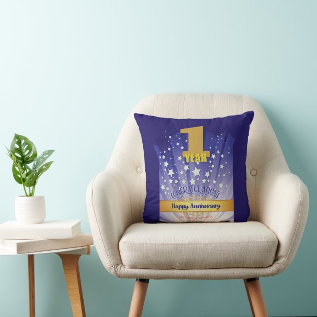 Bold Numeral - 1 Year CUSTOM 12 Step Anniversary Throw Pillow (Chair)