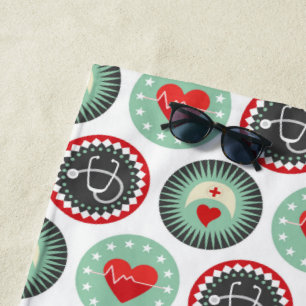 Bold Nurse Pattern - LPN RN Healthcare Beach Towel