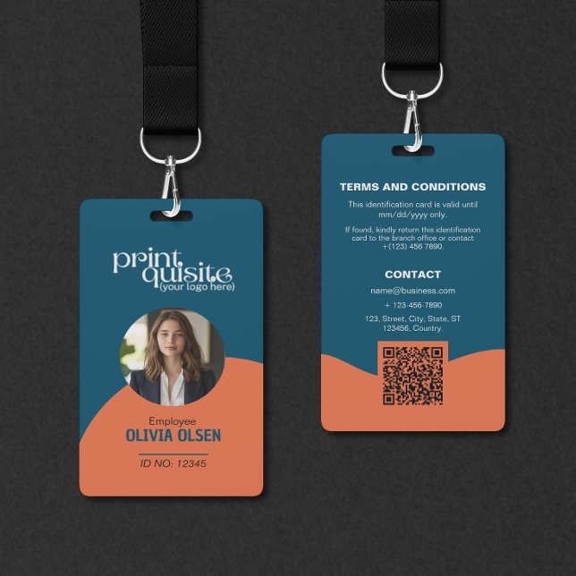 Bold Ocean Blue Orange ID Card—Employee QR Code Badge (Creator Uploaded)