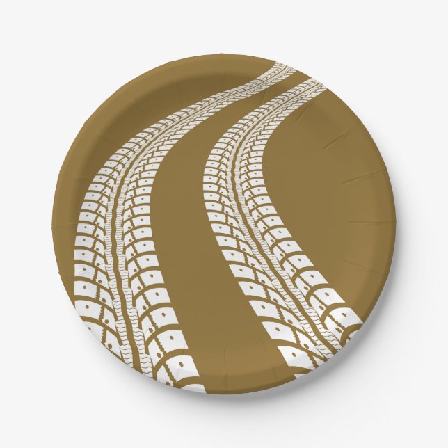 Bold Off-Road Tire Track Rugged Automotive Paper Plate (Front)
