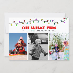 Bold Oh What Fun Red Script Three Photo Holiday