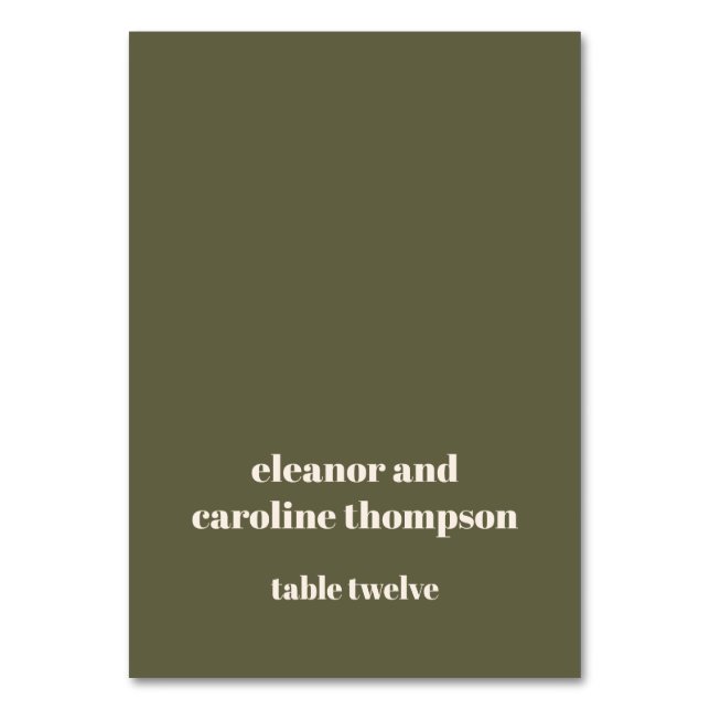 Bold Olive Fall Retro Custom Wedding Place Card (Front)