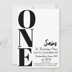 Bold ONE 1st Birthday Black and White 1st Birthday Invitation