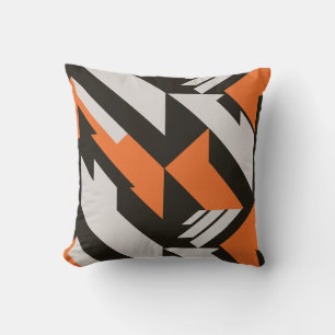 Bold Orange and Black Geometric Design Throw Pillow