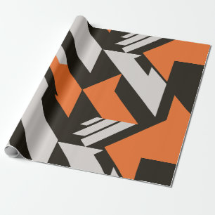 Bold Orange and Black Geometric Design Wrapping Paper