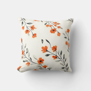 Bold Orange and Grey Floral Accent Pillow