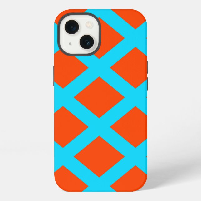 Bold Orange and Turquoise Blue Squares Pattern iPhone Case (Back)