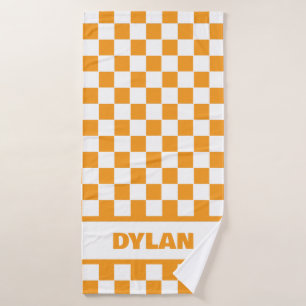 Bold Orange Chequerboard Bath Towel