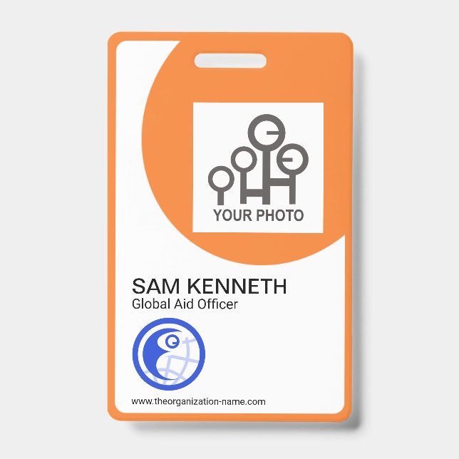 Bold Orange Curvature Frame Company Photo Template Badge (Front)