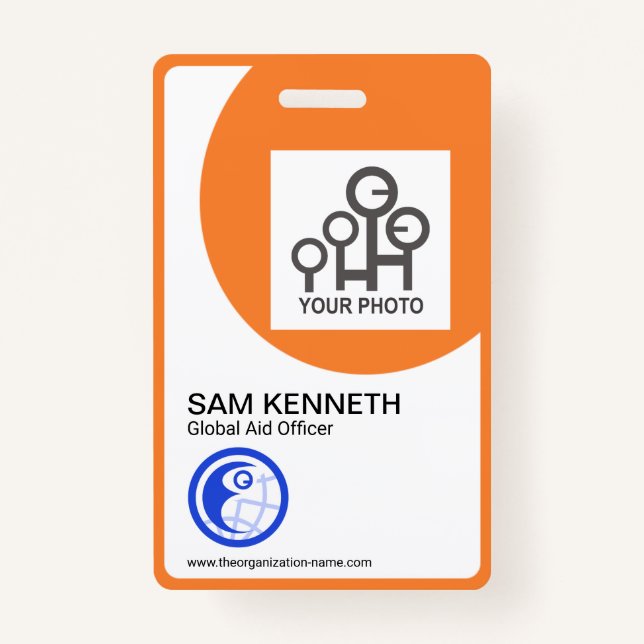 Bold Orange Curvature Frame Company Photo Template Badge (Front)