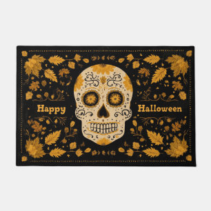 Bold Orange Happy Halloween Skull Doormat