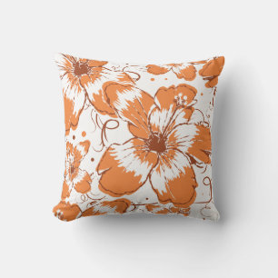 Bold Orange Hawaiian Floral Throw Pillow