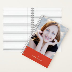Bold Orange Heart and Photo with Name Notebook