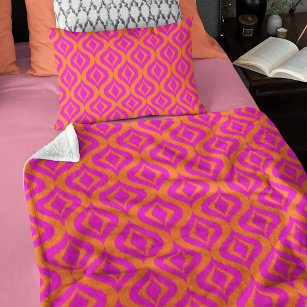 Bold Orange Hot Pink Summer Ikat Ogee Art Pattern Fleece Blanket