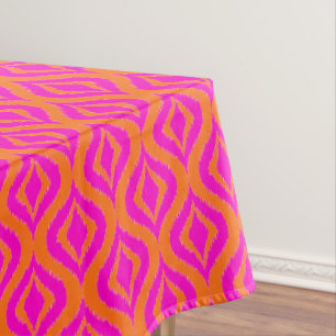 Bold Orange Hot Pink Summer Ikat Ogee Art Pattern Tablecloth