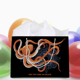 Bold Orange Mesmerizing Octopus Mandala Large Gift Bag