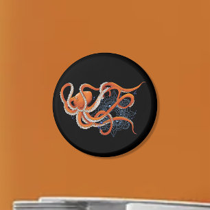 Bold Orange Mesmerizing Octopus Mandala  Magnet