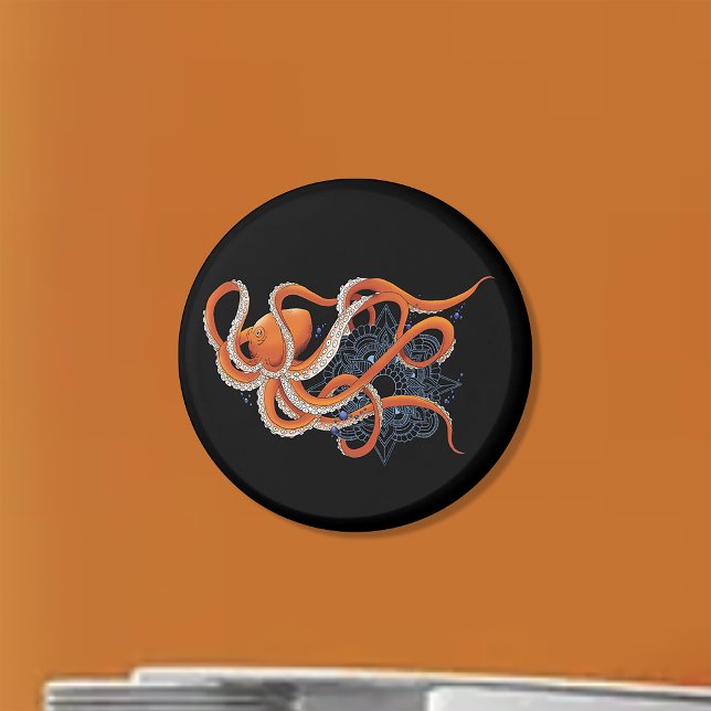Bold Orange Mesmerizing Octopus Mandala  Magnet (Creator Uploaded)