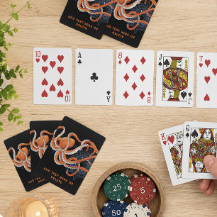 Bold Orange Mesmerizing Octopus Mandala Playing Cards