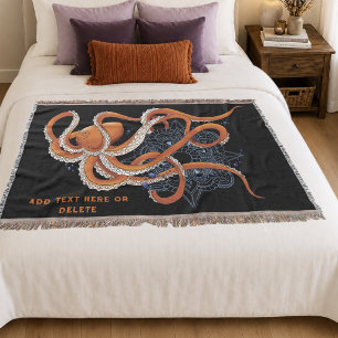 Bold Orange Mesmerizing Octopus Mandala Throw Blanket
