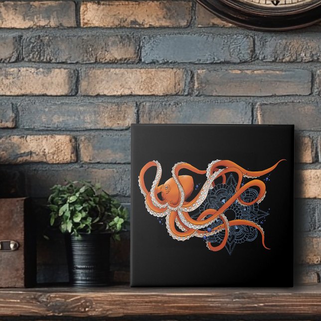 Bold Orange Mesmerizing Octopus Mandala  Tile (Creator Uploaded)
