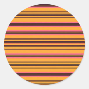 Bold Orange Pink Horizontal Stripe Pattern Classic Round Sticker