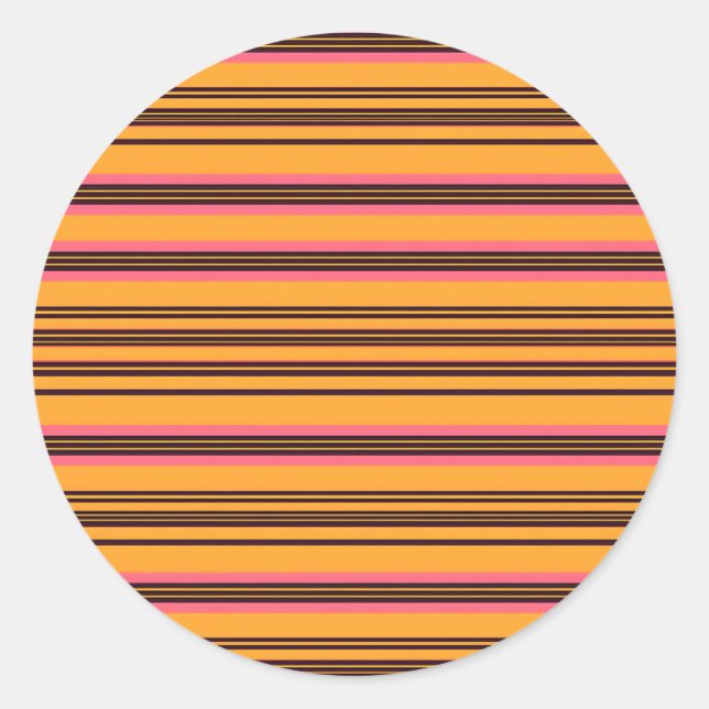 Bold Orange Pink Horizontal Stripe Pattern Classic Round Sticker (Front)