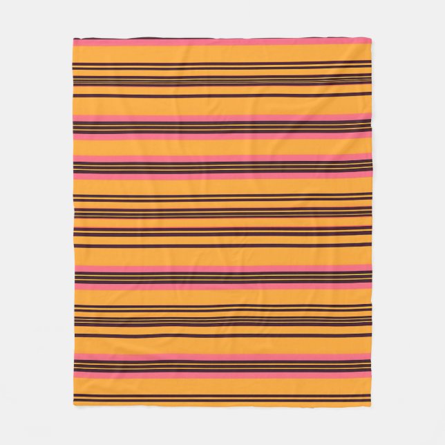 Bold Orange Pink Horizontal Stripe Pattern Fleece Blanket (Front)