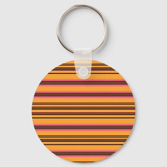 Bold Orange Pink Horizontal Stripe Pattern Keychain (Front)
