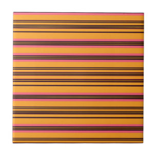 Bold Orange Pink Horizontal Stripe Pattern Tile