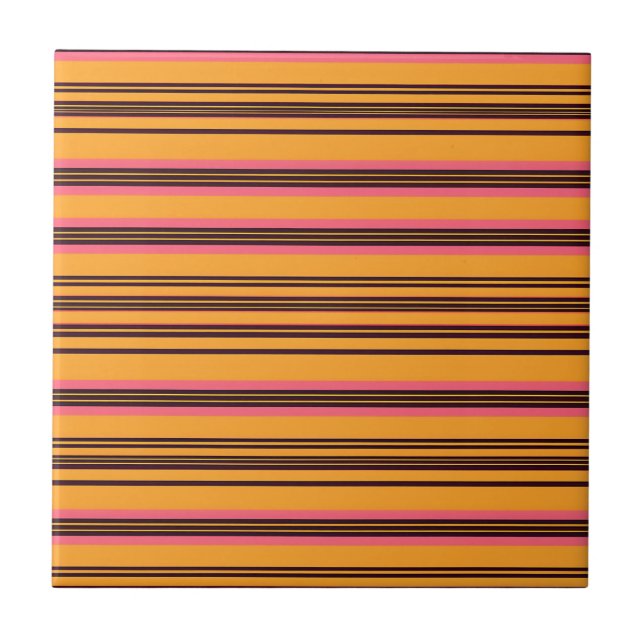 Bold Orange Pink Horizontal Stripe Pattern Tile (Front)