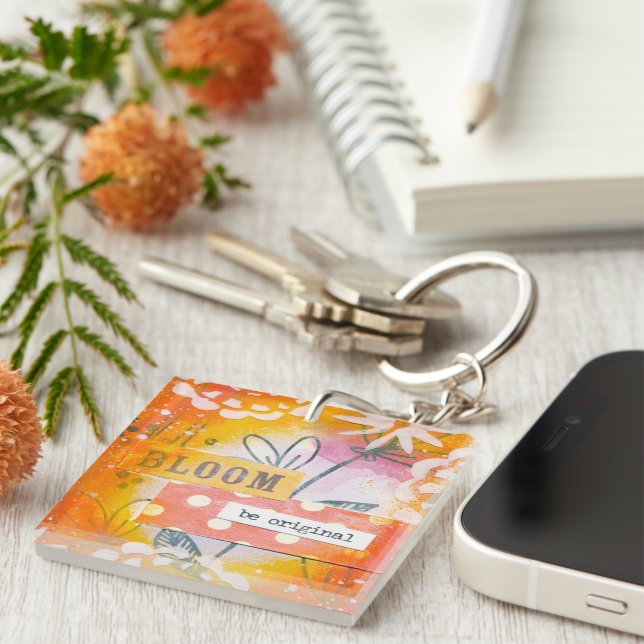Bold Orange & Pink Inspirational Keychain (Front Right)