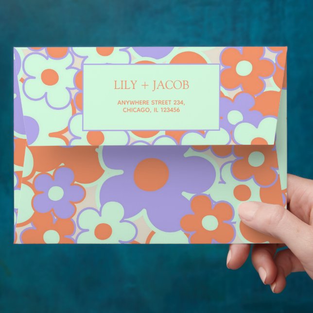 Bold Orange & Purple Whimsical Floral Engagement  Envelope (Hand)